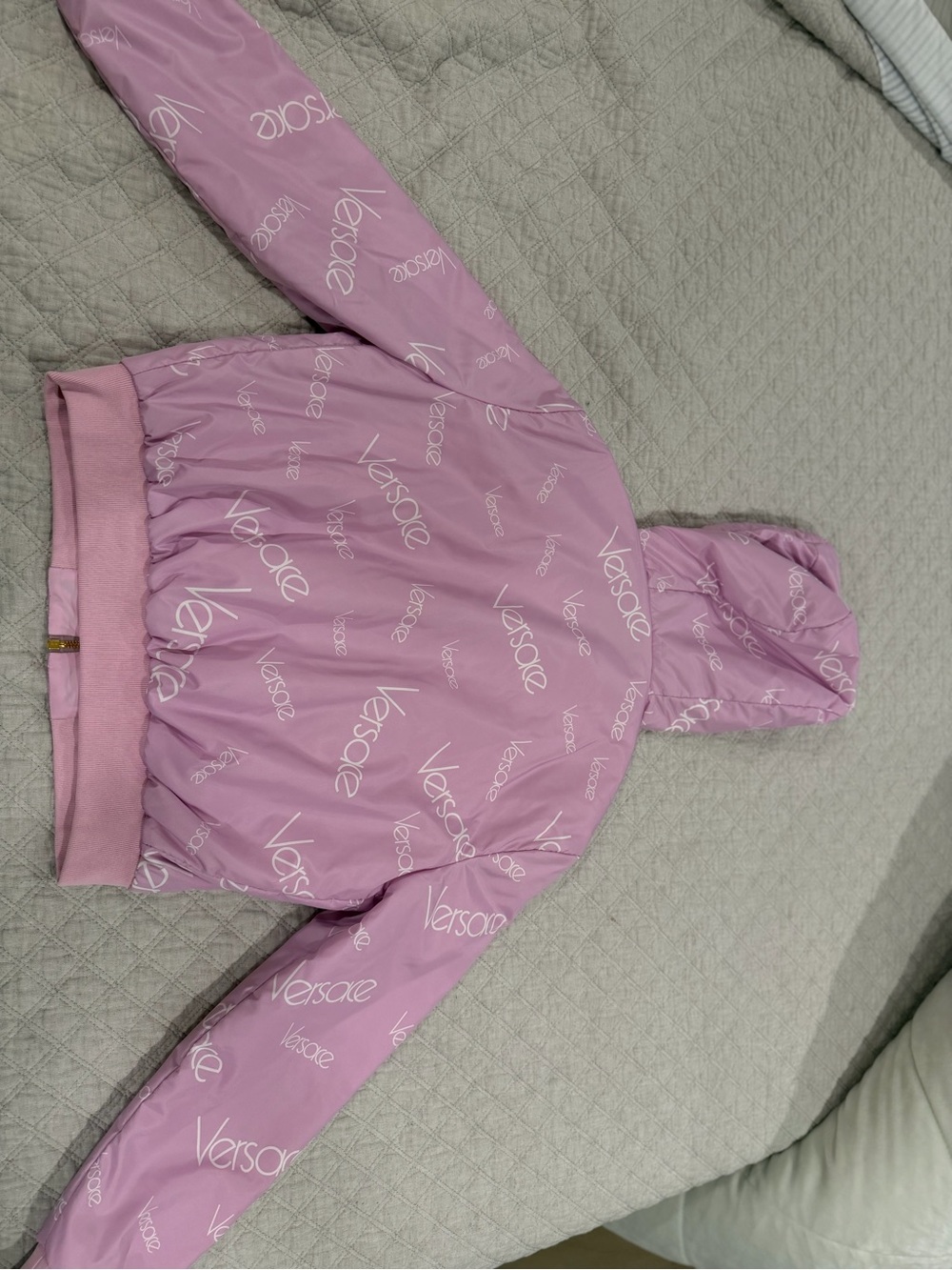 Versace Pink Logo Hooded Bomber Jacket - Picture 5 of 10